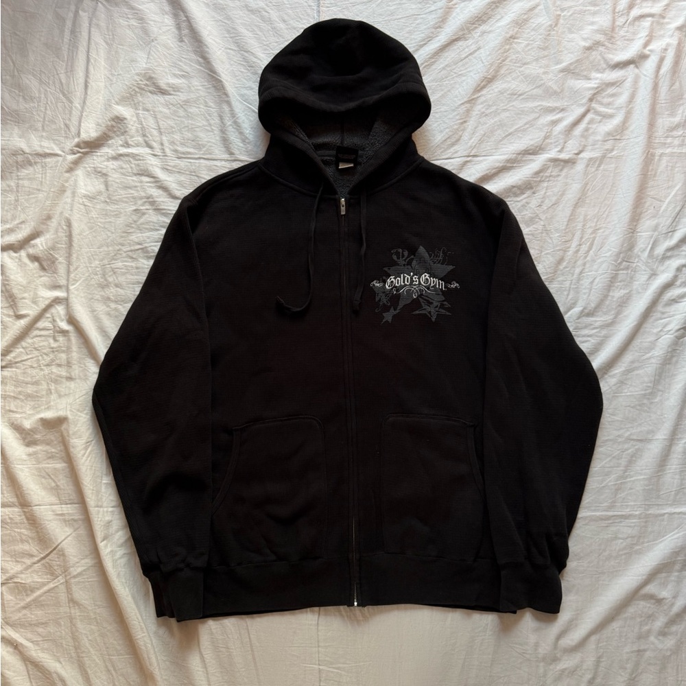 Vintage thermal fleece lined full zip Golds Gym hoodie Men’s XL